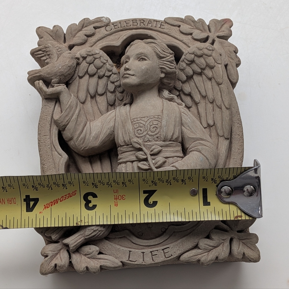 Vintage 2002 Carruth CELEBRATE LIFE Angel & Birds Small Cast Stone Wall Plaque - Picture 6 of 7